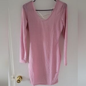 Shein Pink Glitter Stretch Bodycon Comfy Mini T-Shirt Dress Women's S Open Back
